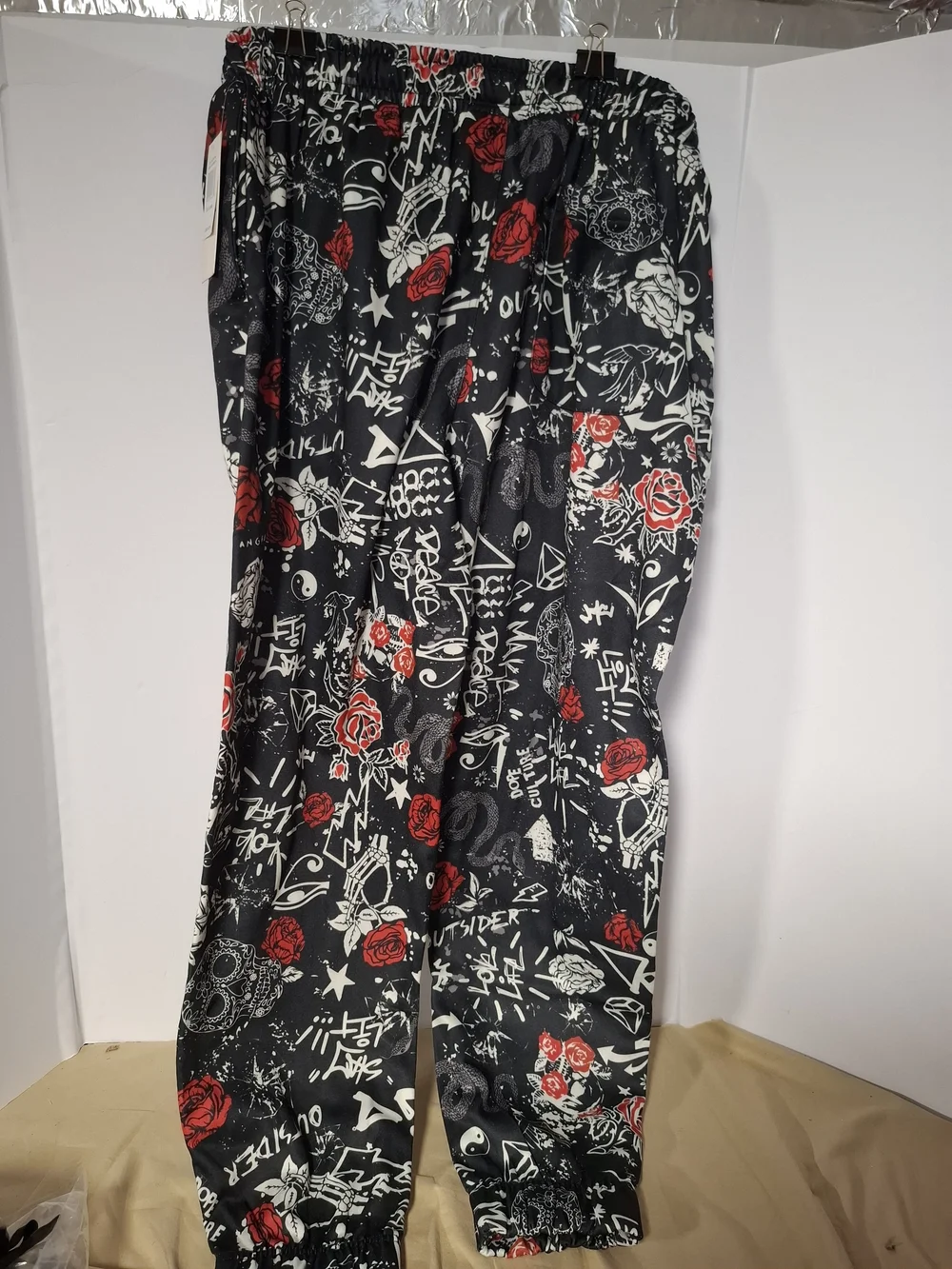 Fresh Kids Black Joggers with Red Rose Graphic
